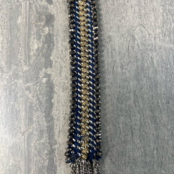 Stella & Dot Tessa Silver Fringe Necklace Double Chain with Long Tassel Pendant - Picture 5 of 7